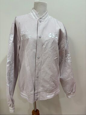 Obey Women's Pale Pink Embroidered Varsity Jacket